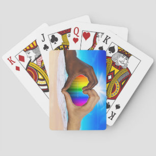 SlipperyJoe vivid rainbow gradient heart interraci Playing Cards