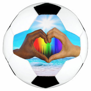 SlipperyJoe vivid rainbow gradient heart interraci Soccer Ball