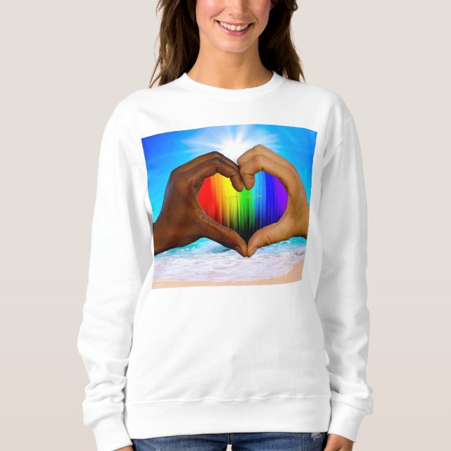 SlipperyJoe vivid rainbow gradient heart interraci Sweatshirt (Front)