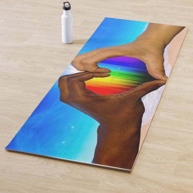 SlipperyJoe vivid rainbow gradient heart interraci Yoga Mat (In Situ)