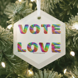 SlipperyJoe vote love equality rainbow-coloured fu Glass Tree Decoration