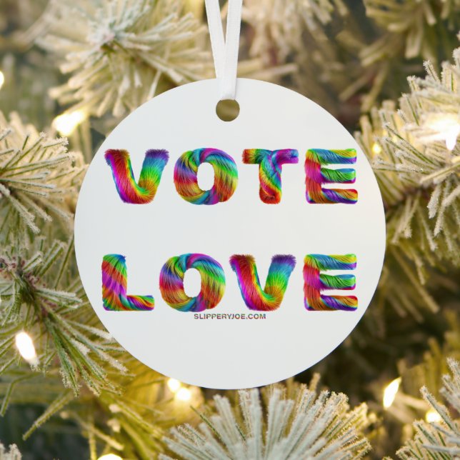 SlipperyJoe vote love equality rainbow-coloured fu Metal Tree Decoration (Insitu)
