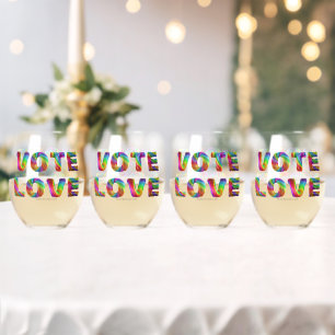 SlipperyJoe vote love equality rainbow-coloured fu Stemless Wine Glass