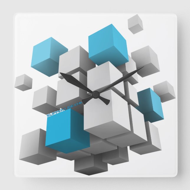 SlipperyJoe's 3D cubes squares three-dimensional d Square Wall Clock (Front)