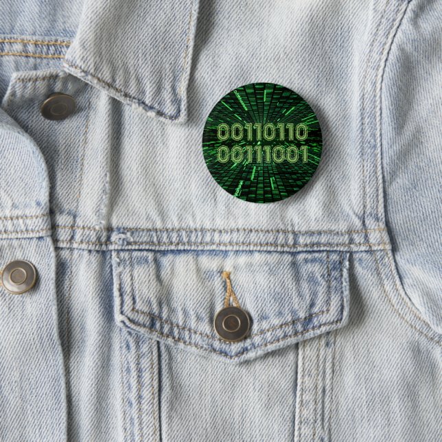 SlipperyJoe's 69 binary code vibrant green compute 6 Cm Round Badge (In Situ)