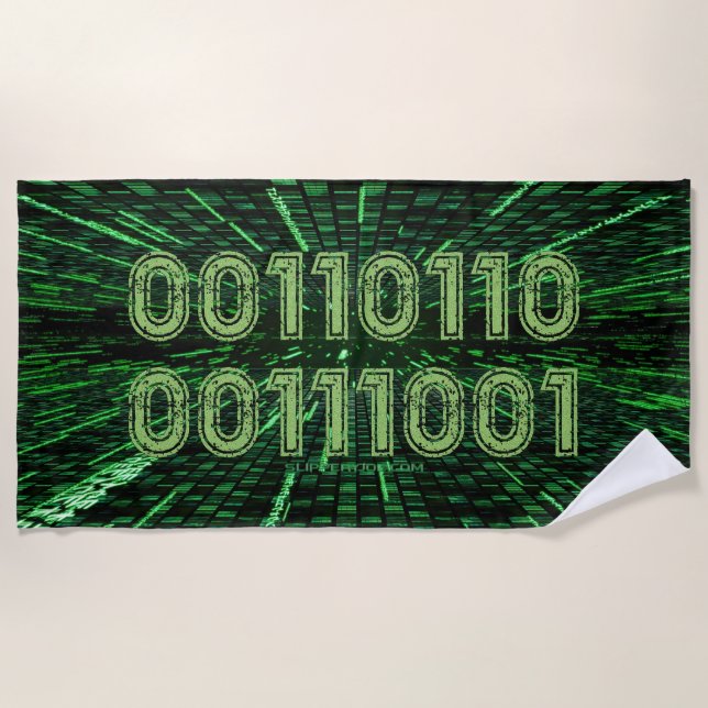 SlipperyJoe's 69 binary code vibrant green compute Beach Towel (Front)