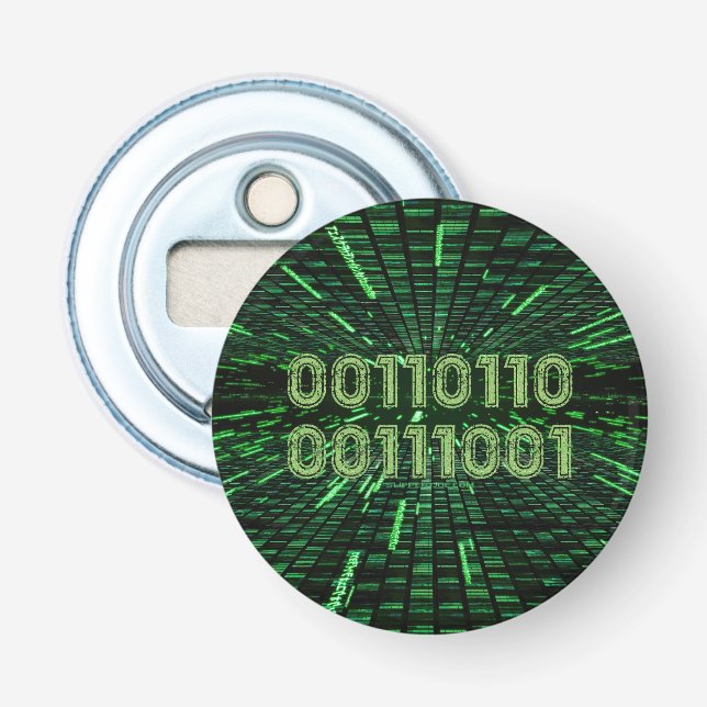 SlipperyJoe's 69 binary code vibrant green compute Bottle Opener (Front)