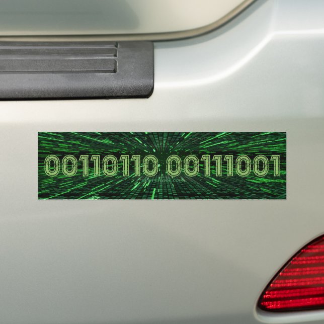 SlipperyJoe's 69 binary code vibrant green compute Bumper Sticker (On Car)