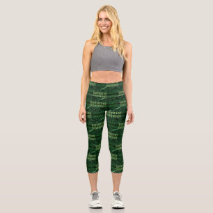 SlipperyJoe's 69 binary code vibrant green compute Capri Leggings
