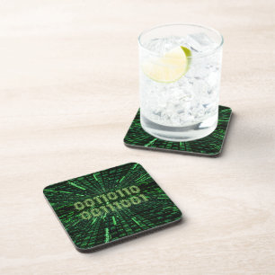 SlipperyJoe's 69 binary code vibrant green compute Coaster