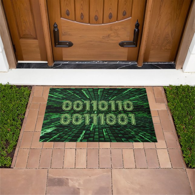 SlipperyJoe's 69 binary code vibrant green compute Doormat (Outdoor)