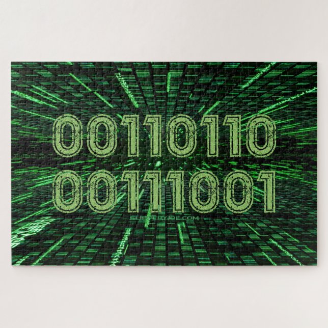 SlipperyJoe's 69 binary code vibrant green compute Jigsaw Puzzle (Horizontal)