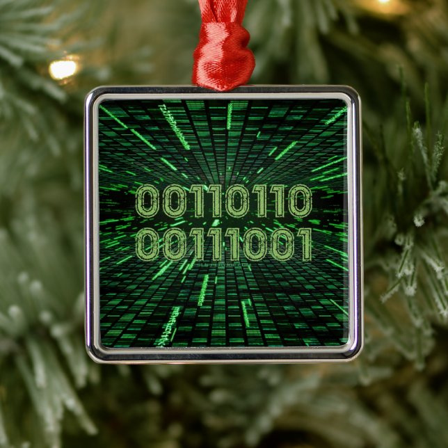 SlipperyJoe's 69 binary code vibrant green compute Metal Tree Decoration (Tree)