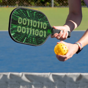 SlipperyJoe's 69 binary code vibrant green compute Pickleball Paddle