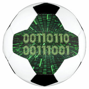 SlipperyJoe's 69 binary code vibrant green compute Soccer Ball