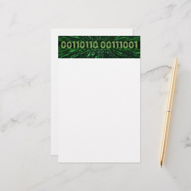 SlipperyJoe's 69 binary code vibrant green compute Stationery (Front/Back In Situ)