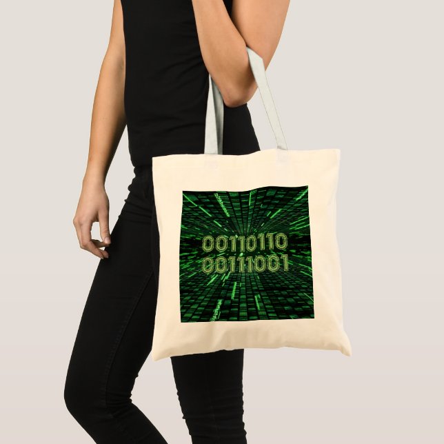 SlipperyJoe's 69 binary code vibrant green compute Tote Bag (Front (Product))
