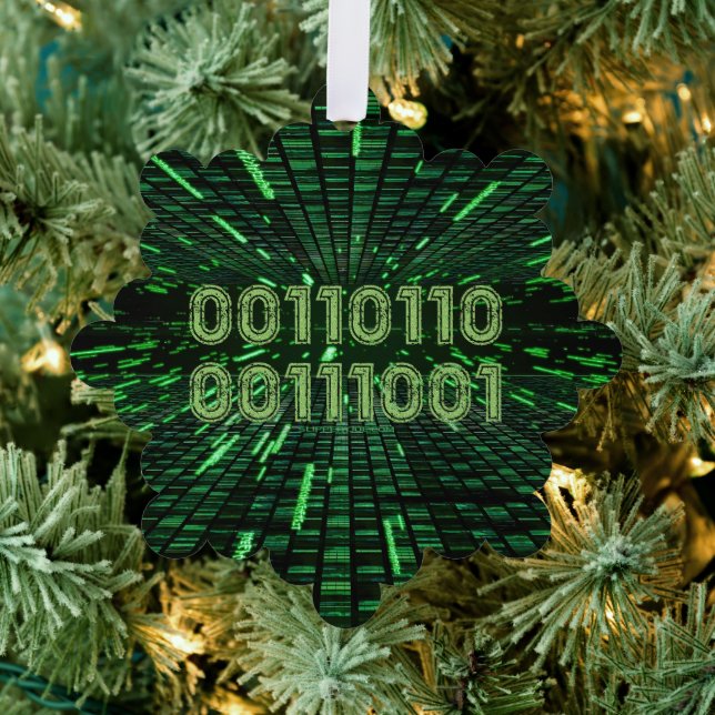SlipperyJoe's 69 binary code vibrant green compute Tree Decoration Card (Insitu (Tree))