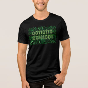 SlipperyJoe's 69 binary code vibrant green compute Tri-Blend Shirt