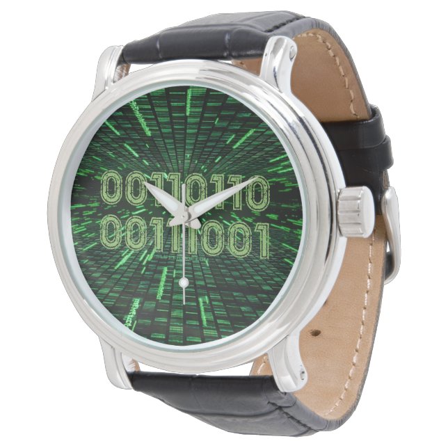 SlipperyJoe's 69 binary code vibrant green compute Watch (Angled)