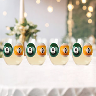 SlipperyJoe's 69 hard pool table two billiard ball Stemless Wine Glass