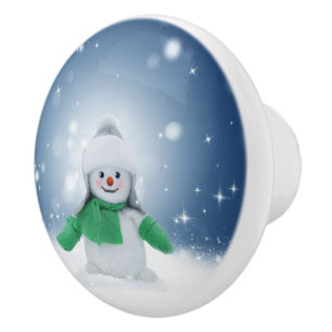 SlipperyJoe's adorable Christmas snowman character Ceramic Knob