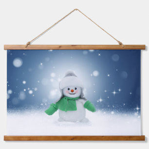 SlipperyJoe's adorable Christmas snowman character Hanging Tapestry