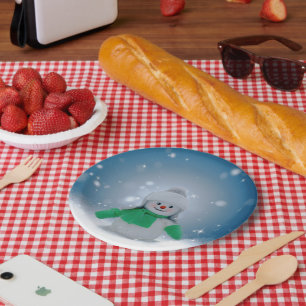 SlipperyJoe's adorable Christmas snowman character Paper Plate