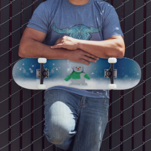 SlipperyJoe's adorable Christmas snowman character Skateboard