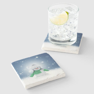 SlipperyJoe's adorable Christmas snowman character Stone Coaster