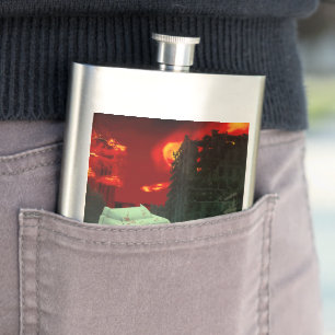 SlipperyJoe's apocalyptic Halloween scene large gr Hip Flask