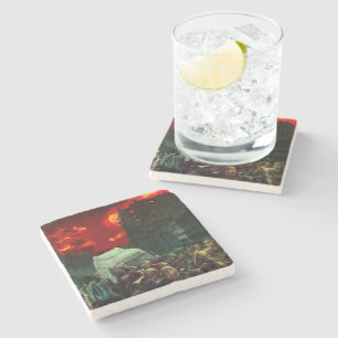 SlipperyJoe's apocalyptic Halloween scene large gr Stone Coaster