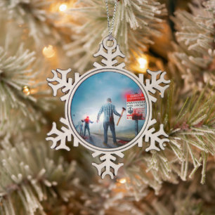 SlipperyJoe's apocalyptic infection hazard Hallowe Snowflake Pewter Christmas Ornament