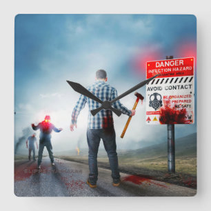 SlipperyJoe's apocalyptic infection hazard Hallowe Square Wall Clock