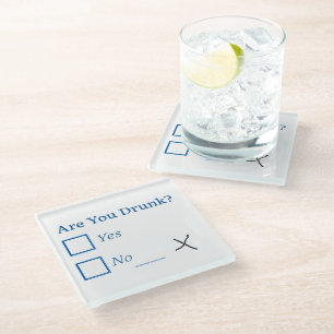 SlipperyJoe's Are You Drunk hammered check boxes c Glass Coaster