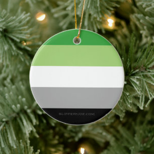 SlipperyJoe's Aromantic Pride Flag gay gifts LGBTQ Ceramic Tree Decoration