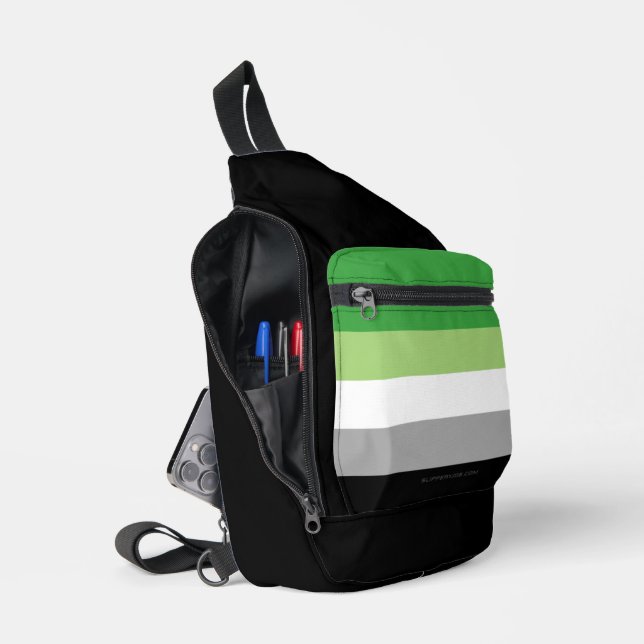 SlipperyJoe's Aromantic Pride Flag gay gifts LGBTQ Sling Bag (Open)