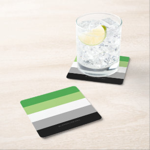 SlipperyJoe's Aromantic Pride Flag gay gifts LGBTQ Square Paper Coaster