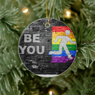 SlipperyJoe's artistic Be You gay pride gifts LGBT Ceramic Tree Decoration