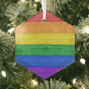 SlipperyJoe's artistic gay pride gifts LGBTQIA woo Glass Tree Decoration