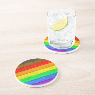 SlipperyJoe's artistic Inclusive gay pride flag wo Coaster