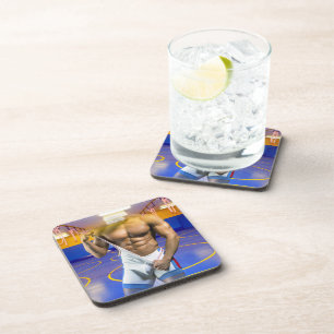 SlipperyJoe's artistic Man six-pack gay pride gift Coaster
