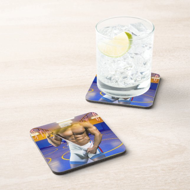 SlipperyJoe's artistic Man six-pack gay pride gift Coaster (Right Side)