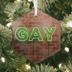 SlipperyJoe's artistic neon green Gay Sign gay gif Glass Tree Decoration