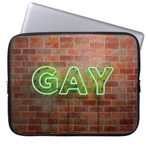 SlipperyJoe's artistic neon green Gay Sign gay gif Laptop Sleeve