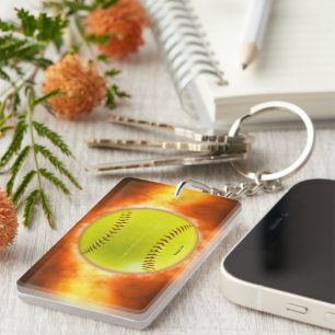 SlipperyJoe's artistic Softball on fire gay gifts  Key Ring