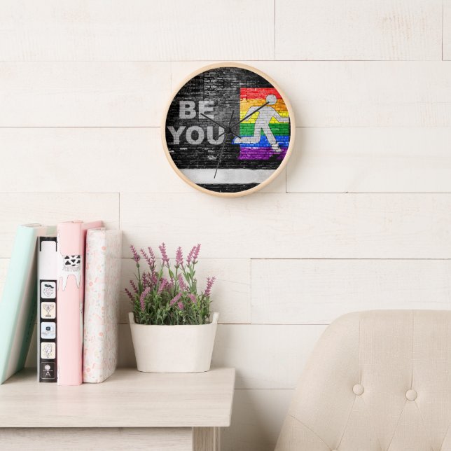 SlipperyJoe's Be You black brick wall walking figu Clock (Reading Room)