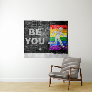 SlipperyJoe's Be You black brick wall walking figu Tapestry