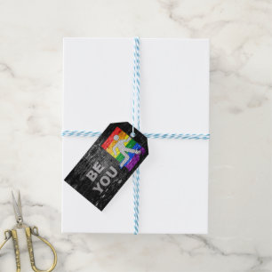 SlipperyJoe's Be You brick wall stick figure rainb Gift Tags