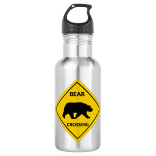 SlipperyJoe's bear crossing sign bear silhouette w 532 Ml Water Bottle